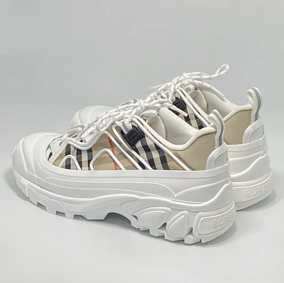 Burberry White and Beige Check Sneakers - Picture 6 of 8